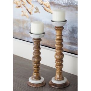 Marble Stone Pillar Candle Holder Round Pedestal Set BOHO Tabletop Candlestick
